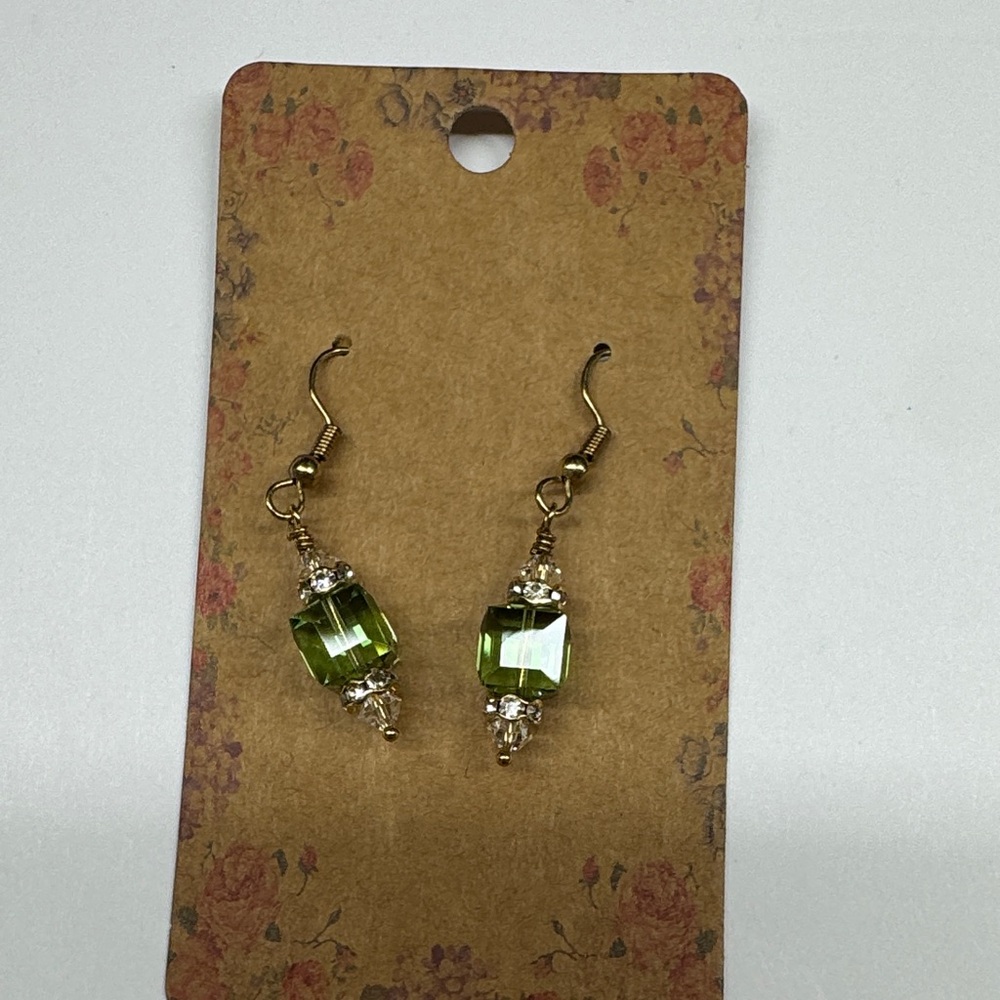 August Birthday 🎂 - Peridot Swarovski Gold Dangle Earrings 2/$22